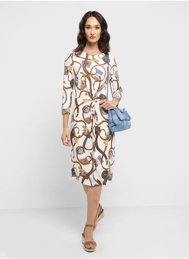لورين رالف لورين Printed Tie Detail Dress