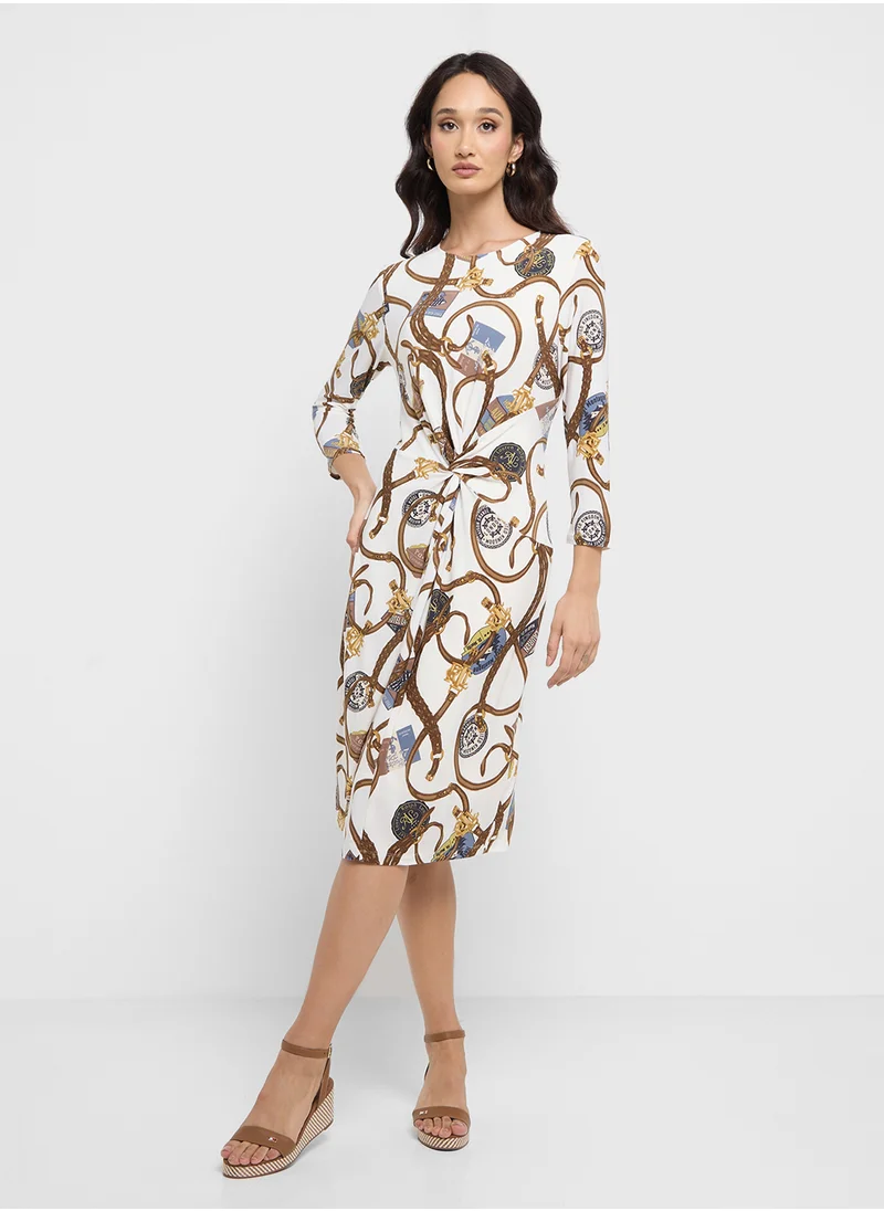 لورين رالف لورين Printed Tie Detail Dress