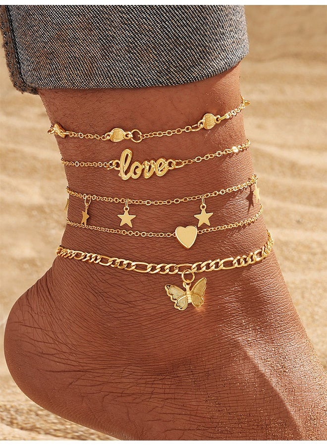 Ba Love Layering Infinity Love Anklets Set for Women, Dainty 14K Gold Plated Pearl Heart Butterfly Star Pendent Anklets Bracelets Beach Foot Chain Ankle Jewelry - Image 1