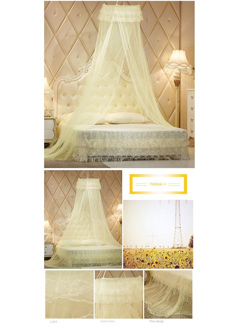 Y&D - Anti-Mosquito Net With High Circular Ceiling Dome Polyester With Adhesive Hook Yellow - Image 1