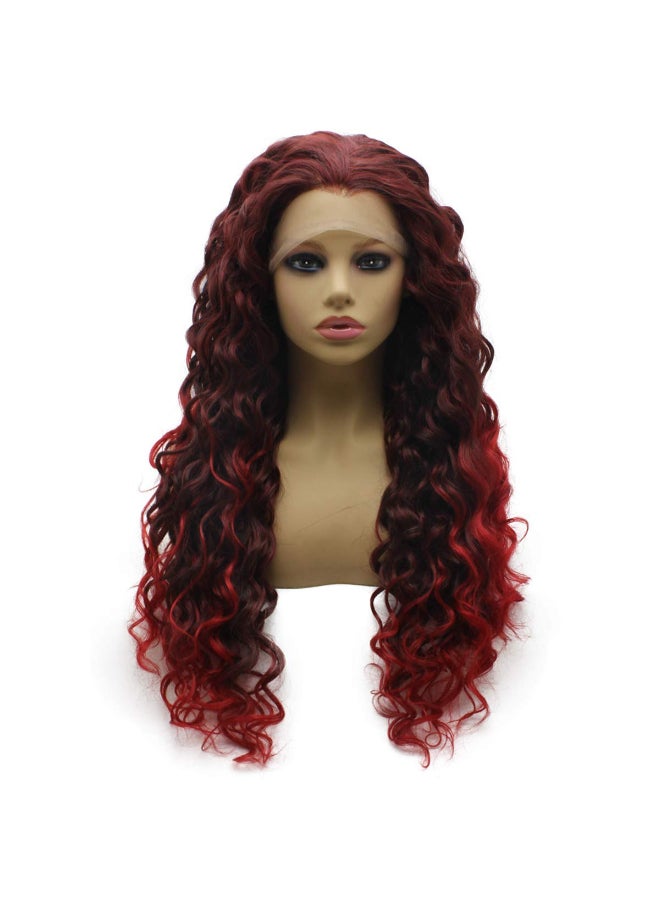 iwonawig Iwona Long Curly Ombre Auburn Red Two Tone Lace Front Wig Heat Resistant Fiber Hair - Image 3