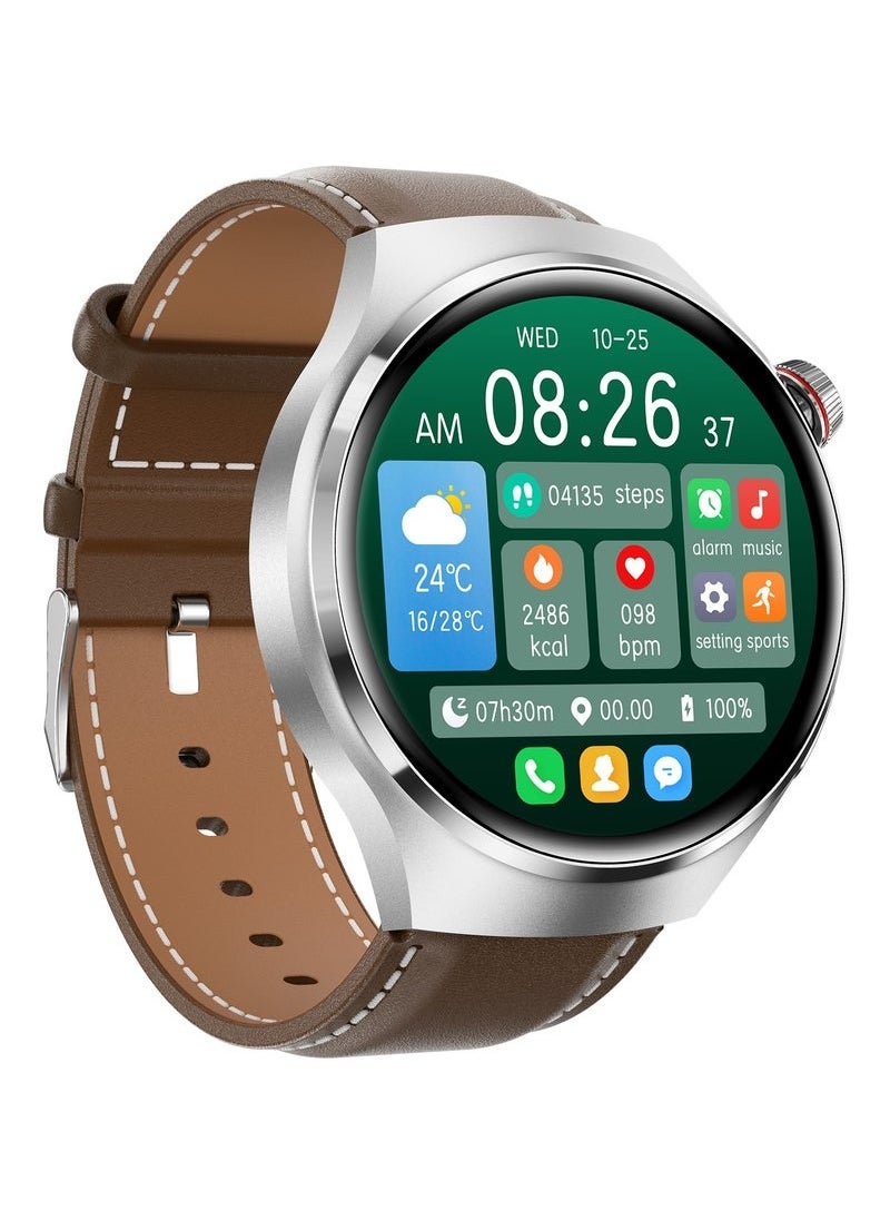 LEXIN - GT4 PRO Smart Watch with Bluetooth Calling Function (Answer/Make calls), Fitness Tracking Watch with Sleep Monitoring Function, Suitable for iPhone/Android, IP68 Waterproof (Leather Brown) - Image 1