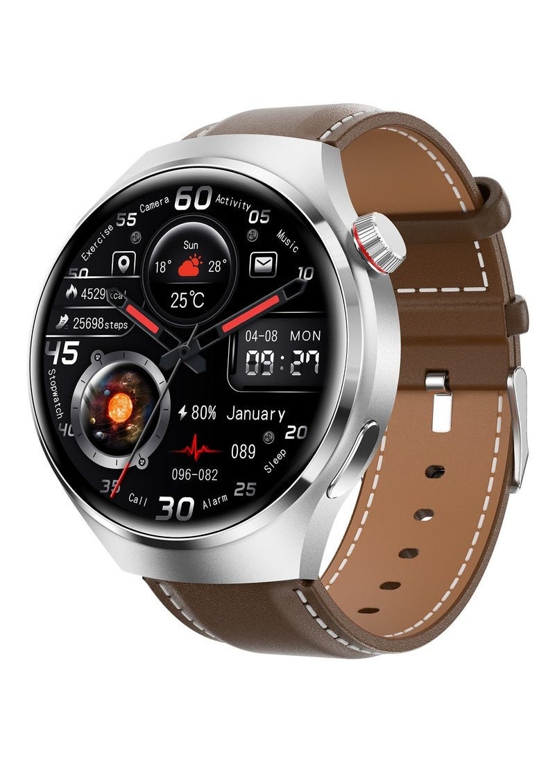 LEXIN - GT4 PRO Smart Watch with Bluetooth Calling Function (Answer/Make calls), Fitness Tracking Watch with Sleep Monitoring Function, Suitable for iPhone/Android, IP68 Waterproof (Leather Brown) - Image 1