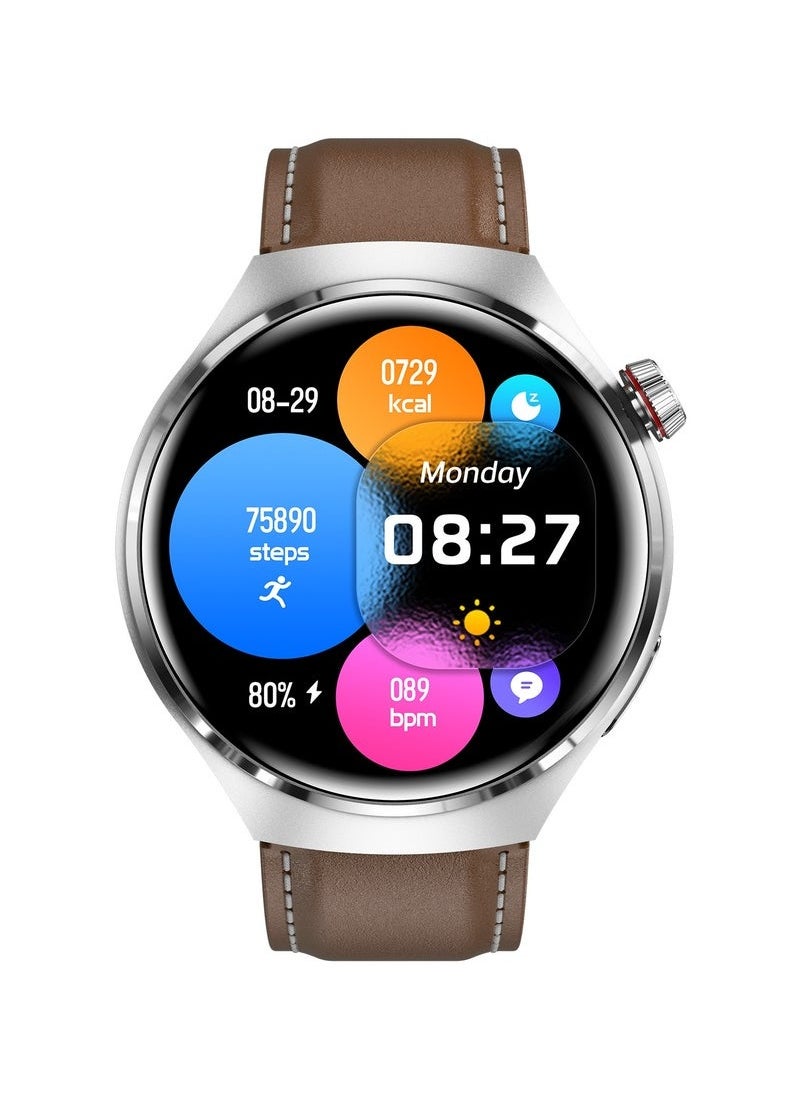 LEXIN - GT4 PRO Smart Watch with Bluetooth Calling Function (Answer/Make calls), Fitness Tracking Watch with Sleep Monitoring Function, Suitable for iPhone/Android, IP68 Waterproof (Leather Brown) - Image 1
