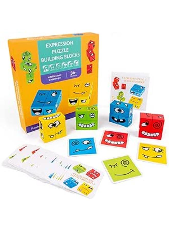 Wooden Expression Puzzle Face-C Building Block Logical Thinking Training Block Parent-Child Table Game for Boys & Girls Age 3+