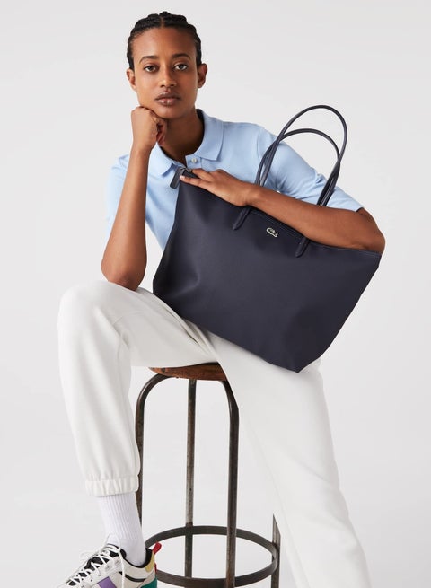 Lacoste bag Women's L12.12 Concept Fashion Versatile Large Capacity Large Size Zipper Handheld Shoulder Bag Tote Bag Large Navy 45cm * 30cm * 12cm