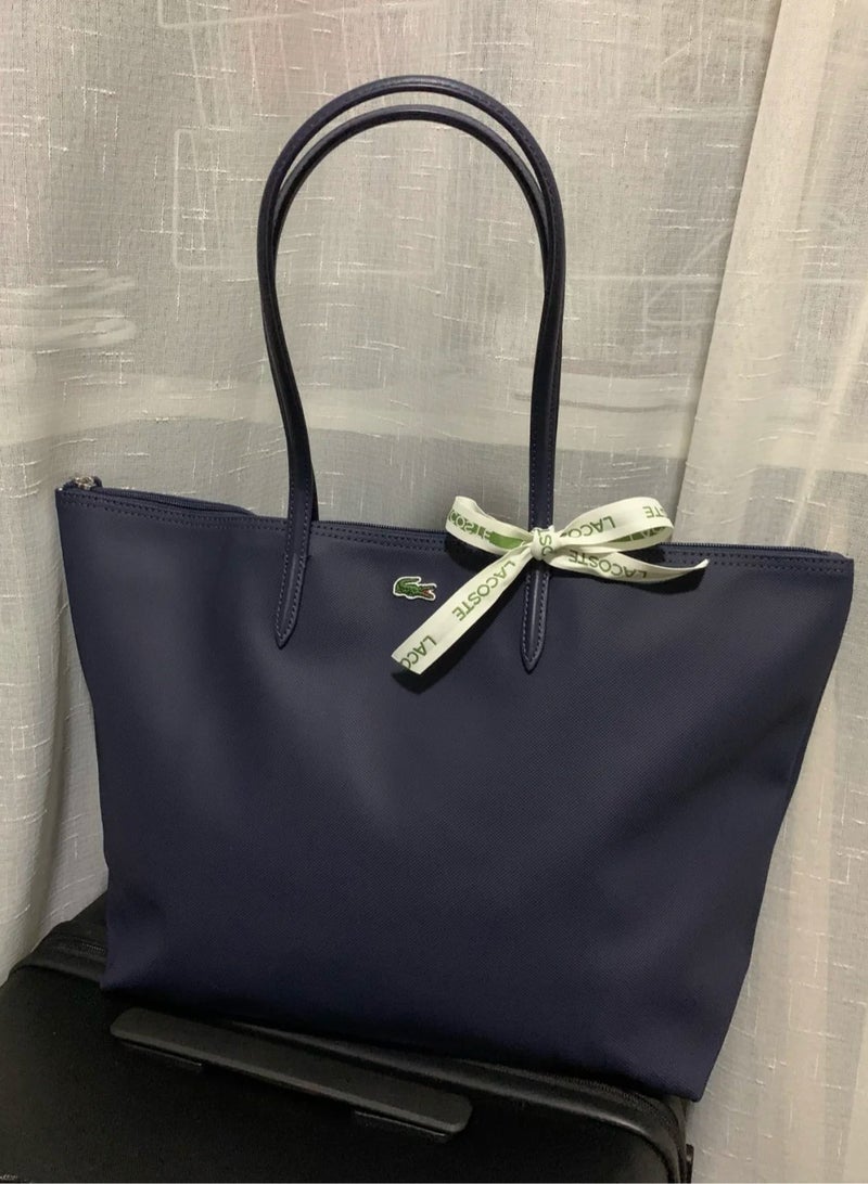 Lacoste bag Women's L12.12 Concept Fashion Versatile Large Capacity Large Size Zipper Handheld Shoulder Bag Tote Bag Large Navy 45cm * 30cm * 12cm