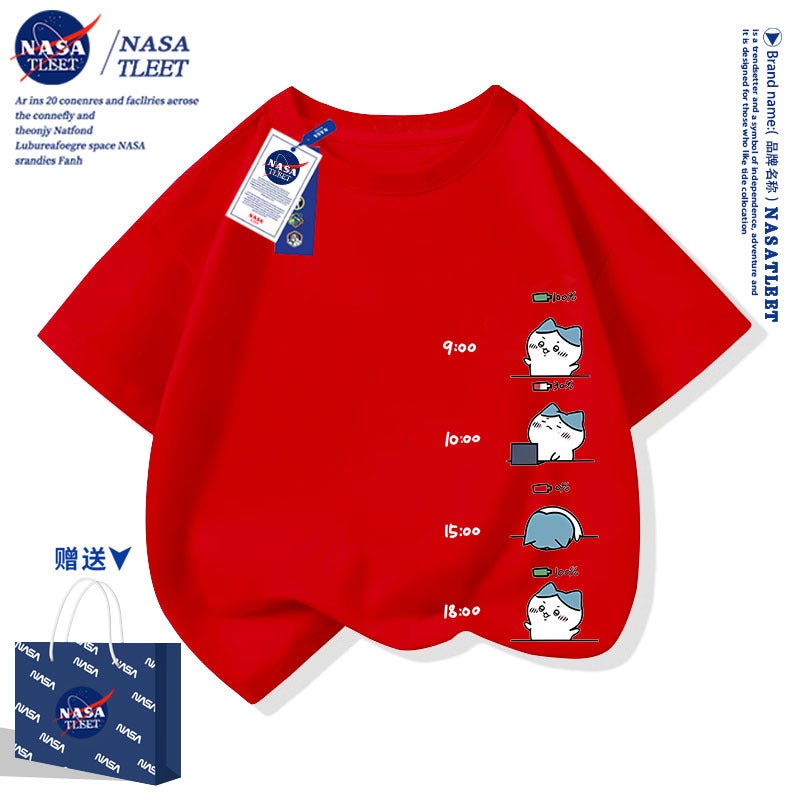 Nasa Co-Branded Usachi Xiaoba Short-Sleeved T-Shirts For Boys And Girls, Children, Students, Half-Sleeved Parent-Child Matching Outfits, Trendy Clothes - Image 1