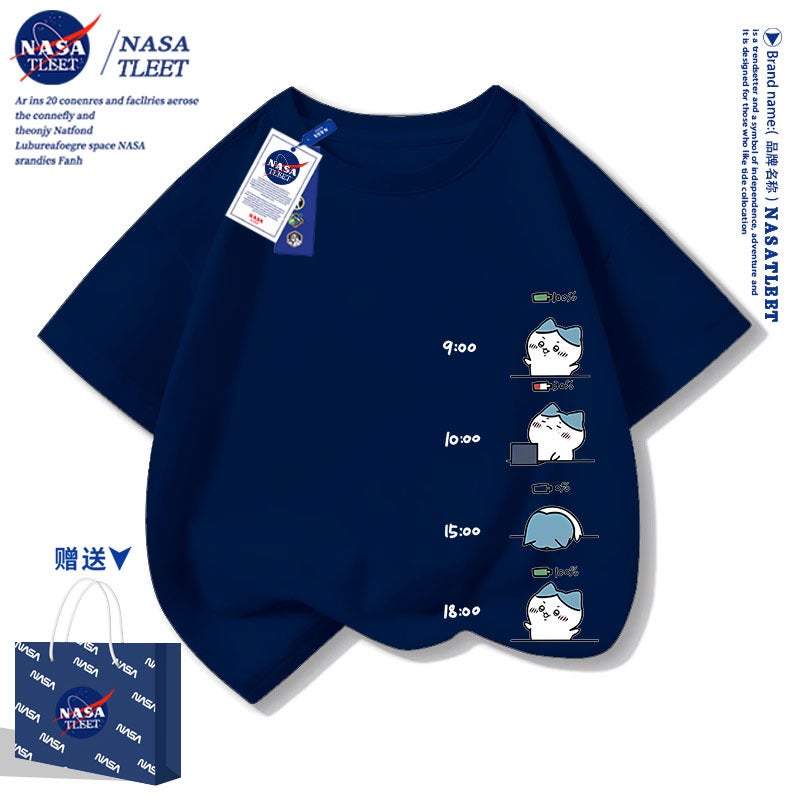 Nasa Co-Branded Usachi Xiaoba Short-Sleeved T-Shirts For Boys And Girls, Children, Students, Half-Sleeved Parent-Child Matching Outfits, Trendy Clothes - Image 4