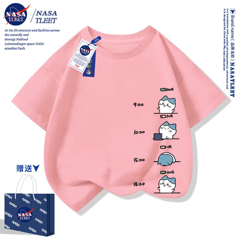 Nasa Co-Branded Usachi Xiaoba Short-Sleeved T-Shirts For Boys And Girls, Children, Students, Half-Sleeved Parent-Child Matching Outfits, Trendy Clothes - Image 2