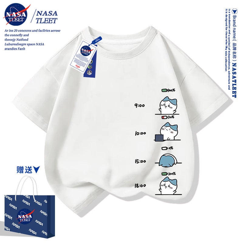 Nasa Co-Branded Usachi Xiaoba Short-Sleeved T-Shirts For Boys And Girls, Children, Students, Half-Sleeved Parent-Child Matching Outfits, Trendy Clothes - Image 3