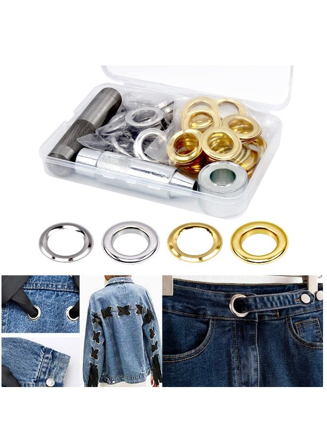 50 Piece Grommet Tool Kit with Copper Eyelets in Gold and Silver Colors, Includes 3 Installation Tools - Image 1