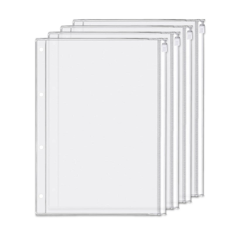 Zelten 4 Pack A4 4 Holes Binder Zip Pockets Plastic Binder Zipper Folders Waterproof 4 Holes Zipper Loose Leaf Bags Zip Lock Envelope for Documents Notebooks Cards (Zip Pocket, A4) - Image 1