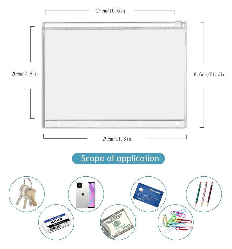 Zelten 4 Pack A4 4 Holes Binder Zip Pockets Plastic Binder Zipper Folders Waterproof 4 Holes Zipper Loose Leaf Bags Zip Lock Envelope for Documents Notebooks Cards (Zip Pocket, A4) - Image 2