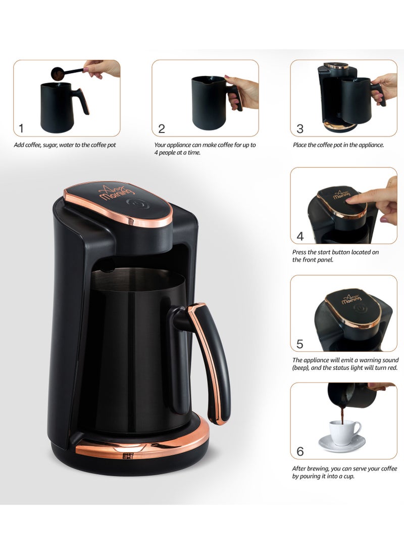 Any Morning Any Morning LI23201S Turkish Coffee Maker with Stainless Steel Double Spout Pot, Greek Coffee Machine with Brewing Detection Sensor, Auto Shut Off and Boil Dry Protection, 4 Cups, 400 W  - Image 4
