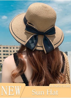 Women's Foldable Sun Straw Hat Big Bowknot Summer Wide Brim Roll Up Beach Cap Summer Solid Travel Beach Cap UV Protection UPF50+ for Vacation Outdoor Activities