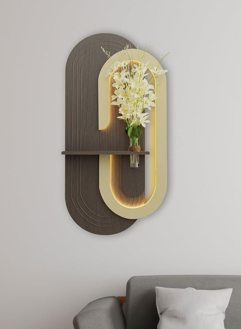 رف حائط LED عصري مع حامل مزهرية زهور - لوحة حائط مزخرفة 140 × 70 سم - ديكور حائط بلمسة إضاءة دافئة لغرفة المعيشة وغرفة النوم والممر - Image 1