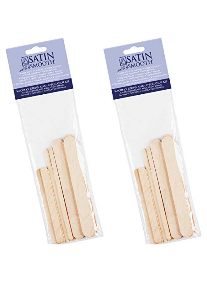 Satin Smooth Non Woven Wax Strips and Wax Sticks Kit Waxing Strips and Wooden Applicator Sticks Body Facial Eyebrow Hair Removal 2 Pack - Image 1