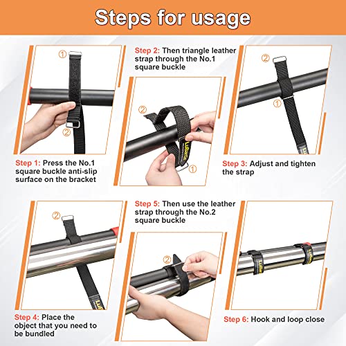 LuBanSir 4 Pack Shovel Holder for Roof Rack, 12" Adjustable Hook and Loop Straps for Mounting Tools and Equipment 0.86” to 2” in Diameter - Image 4