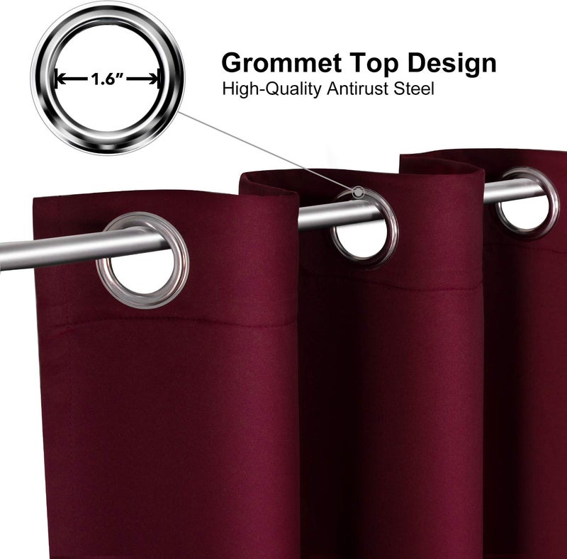 ChrisDowa Blackout Curtains 90 Inches Long for Living Room  Grommet Thermal Insulated Room Darkening Curtains for Bedroom (1 Panel Set  Burgundy Red  52W x 90L) - Image 3