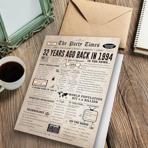 Huameigf Vintage 32nd Birthday Gifts for Women Men, Happy 32nd Birthday Card for Son Daughter, Big 32 Year Old Birthday Card for Wife Husband - Image 4