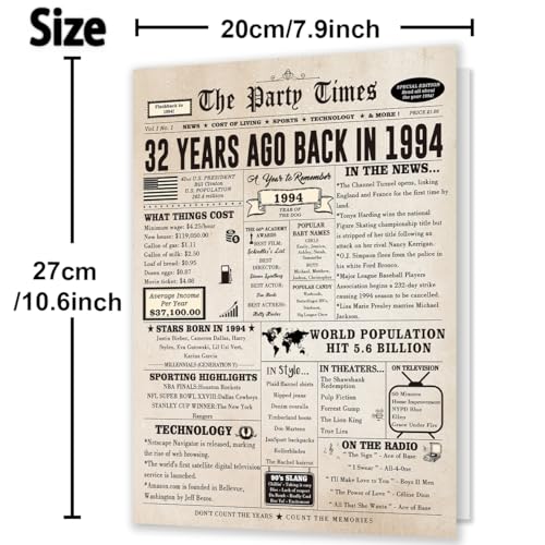 Huameigf Vintage 32nd Birthday Gifts for Women Men, Happy 32nd Birthday Card for Son Daughter, Big 32 Year Old Birthday Card for Wife Husband - Image 2