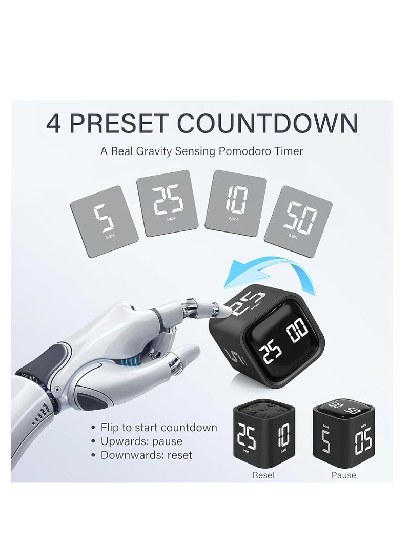 MarlaMall Productivity Timer,Flip Over Gravity Sensor Cube Timer Countdown and Countdown, Silent, Vibration and Sound, 5/10/30/60 Minutes and Custom Timer, Great for ADHD, Work, Study and Kitchen Cooking - Image 3