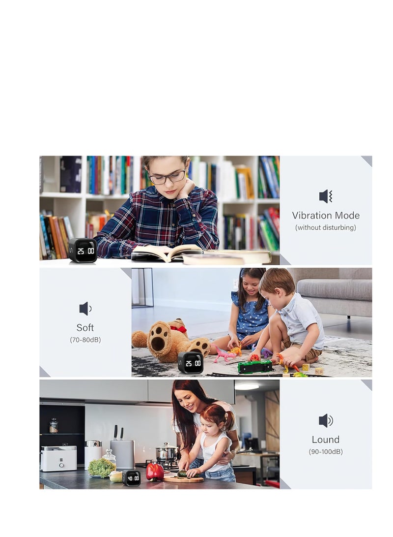 MarlaMall Productivity Timer,Flip Over Gravity Sensor Cube Timer Countdown and Countdown, Silent, Vibration and Sound, 5/10/30/60 Minutes and Custom Timer, Great for ADHD, Work, Study and Kitchen Cooking - Image 5
