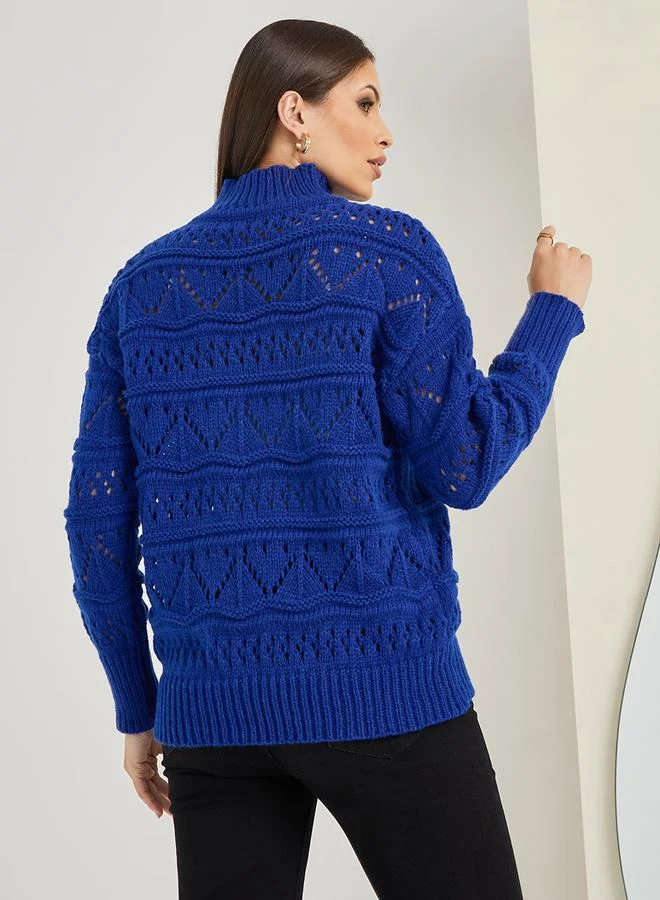 Styli Regular Length Turtle Neck Textured Oversized Sweater