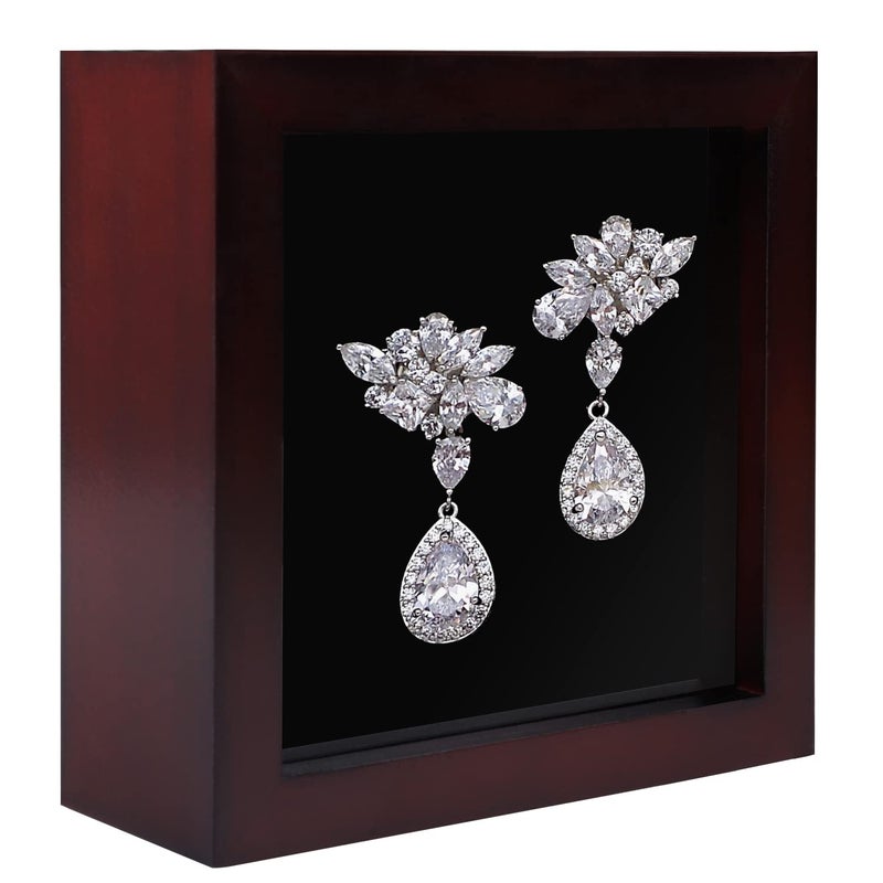 1DOT2 5x5 Small Shadow Box Frame Display Case  Grade A Natural Pine Wood HD Glass Front Soft Linen Back  1.2 inches Interior Depth-Cherry Red - Image 1