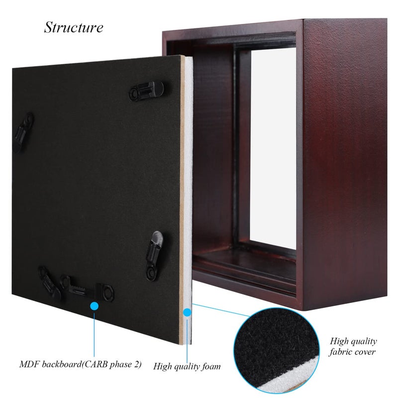 1DOT2 5x5 Small Shadow Box Frame Display Case  Grade A Natural Pine Wood HD Glass Front Soft Linen Back  1.2 inches Interior Depth-Cherry Red - Image 4