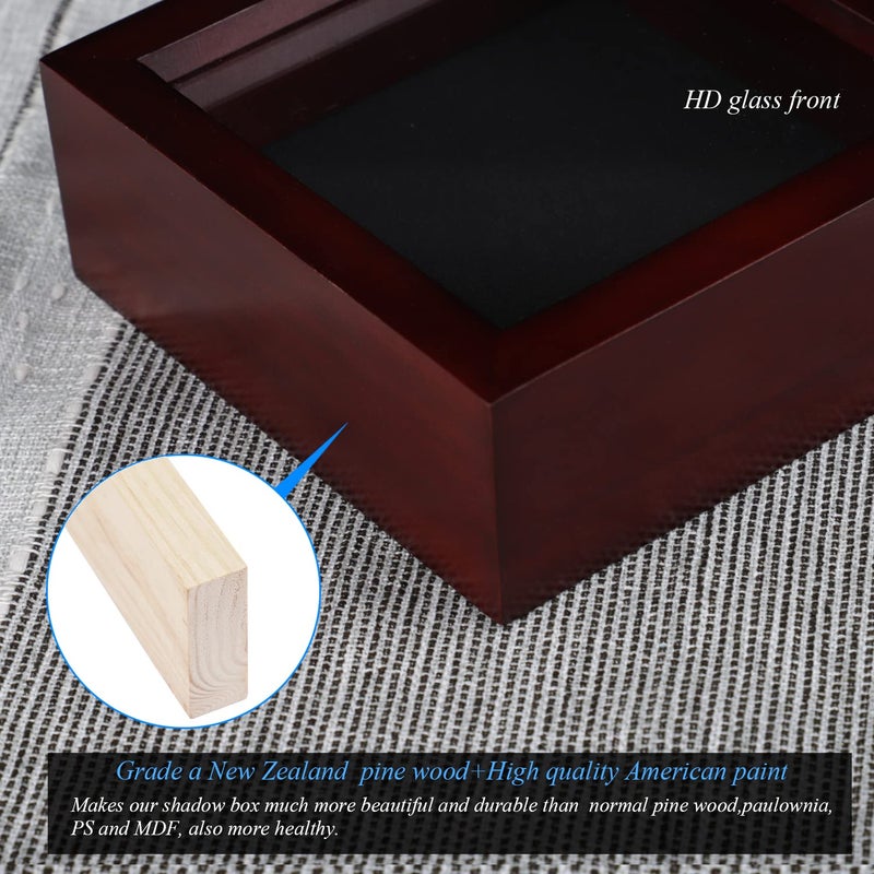 1DOT2 5x5 Small Shadow Box Frame Display Case  Grade A Natural Pine Wood HD Glass Front Soft Linen Back  1.2 inches Interior Depth-Cherry Red - Image 2