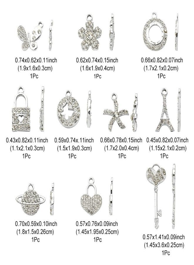 werdecade 10PCS Jewelry Making Silver Rhinestones Charms Mixed Silver Metal Charms Pendants DIY for Necklace Bracelet Jewelry Making and Crafting, Normal size, Alloy with silver color plating, Rhinestone - Image 4