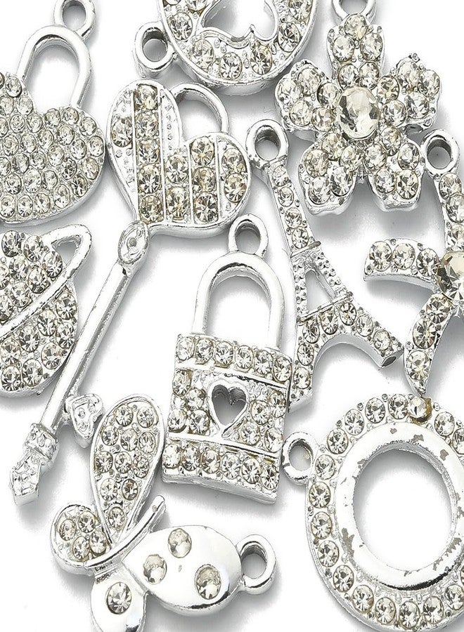 werdecade 10PCS Jewelry Making Silver Rhinestones Charms Mixed Silver Metal Charms Pendants DIY for Necklace Bracelet Jewelry Making and Crafting, Normal size, Alloy with silver color plating, Rhinestone - Image 1