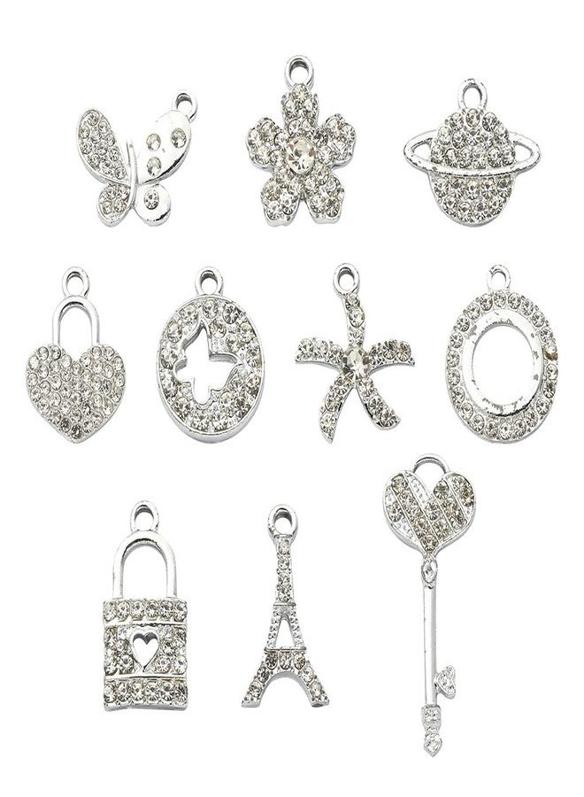 werdecade 10PCS Jewelry Making Silver Rhinestones Charms Mixed Silver Metal Charms Pendants DIY for Necklace Bracelet Jewelry Making and Crafting, Normal size, Alloy with silver color plating, Rhinestone - Image 2