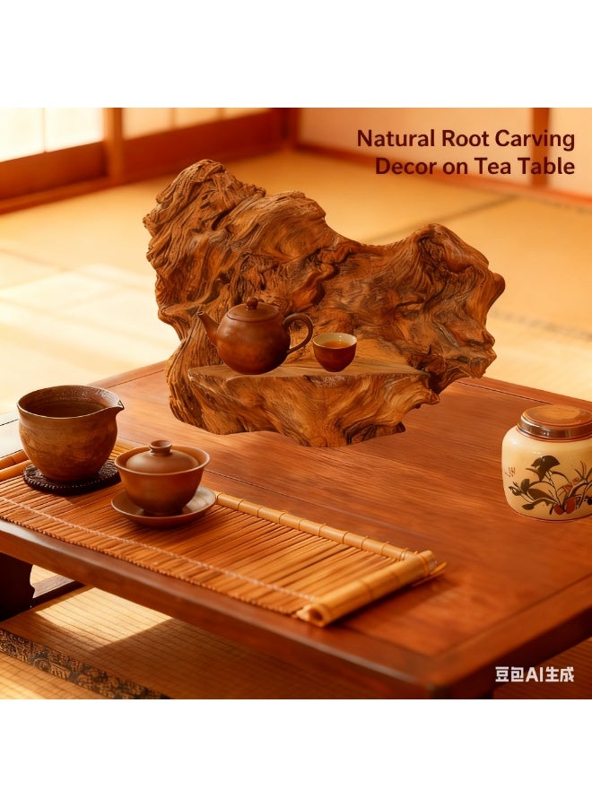 ديكور نحت جذور الخشب الطافي الطبيعي، منحوتة خشبية فاخرة مصنوعة يدويًا، ديكور حوض السمك، قطعة مركزية لطاولة الشاي بقاعدة نباتية وبونساي، 50×37×25 سم - Image 1