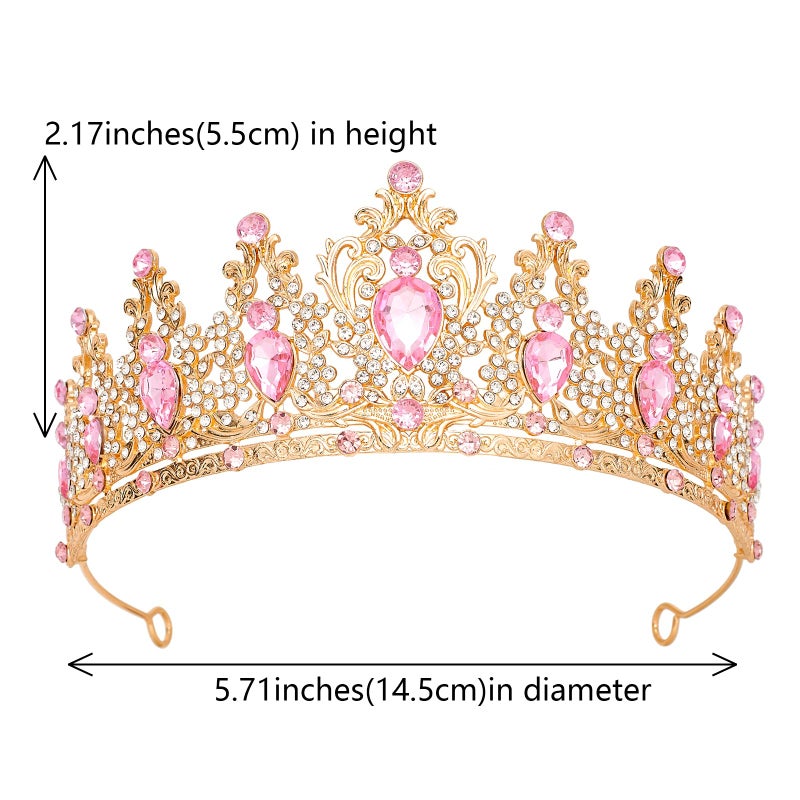 JITINX Tiaras Crown for Women, Queen Crown, Bridal for Tiaras Headband Wedding, Birthday Party Prom Princess Crystal Crowns Hair Accessories (Gold Pink) - Image 2
