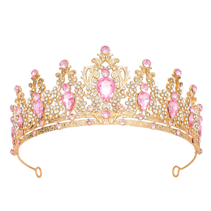 JITINX Tiaras Crown for Women, Queen Crown, Bridal for Tiaras Headband Wedding, Birthday Party Prom Princess Crystal Crowns Hair Accessories (Gold Pink) - Image 1