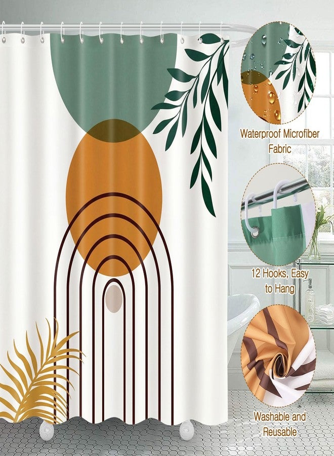 Haull 7 Pcs Boho Abstract Shower Curtain Bathroom Set Modern Botanical Non Slip Rug Toilet Lid Cover Bath Mat Towels Decor with 12 Hooks Waterproof Shower Curtain for Neutral Earth Tone Bathroom Decor - Image 4