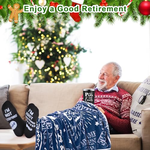 VitalCozy 6 Pcs Fathers Day Papa Grandpa Gift Men Present Include Papa Blanket Pillow Cover with Pocket Stainless Steel Tumbler with Lid Socks Keychain and Gift Box for Dad Best Grandpa Birthday - Image 3