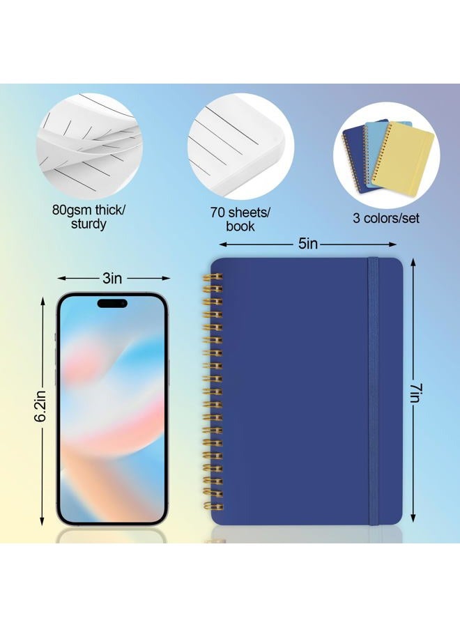 Utron 3 PCS Small Spiral Notebook 5x7, Notebooks for Note Taking, Blue Color Scheme Spiral Journal Notebook, Work Notebook Small Notebooks 5x7 with Strap, Cute Notebooks for Women 70 Sheets/Note Books - Image 2