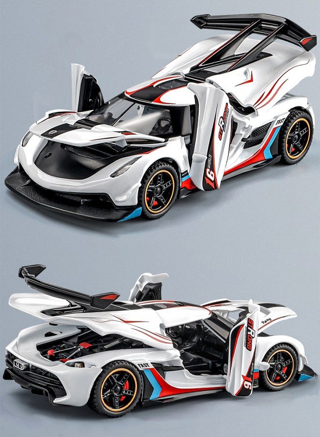 HALAMODO 1:32 Alloy Premium racing decal edition Sports Car Model , With Light & Sound Pull-Back Toy , Opening Doors , Model Car for Kids Boy Girl Gift , Collectible Display , White , 15.5 cm*6.7 cm*4 cm - Image 1