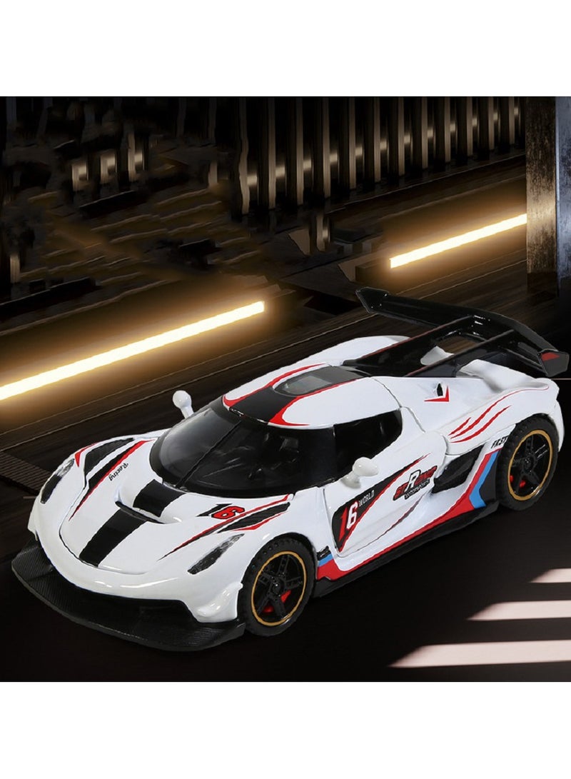 HALAMODO 1:32 Alloy Premium racing decal edition Sports Car Model , With Light & Sound Pull-Back Toy , Opening Doors , Model Car for Kids Boy Girl Gift , Collectible Display , White , 15.5 cm*6.7 cm*4 cm - Image 2