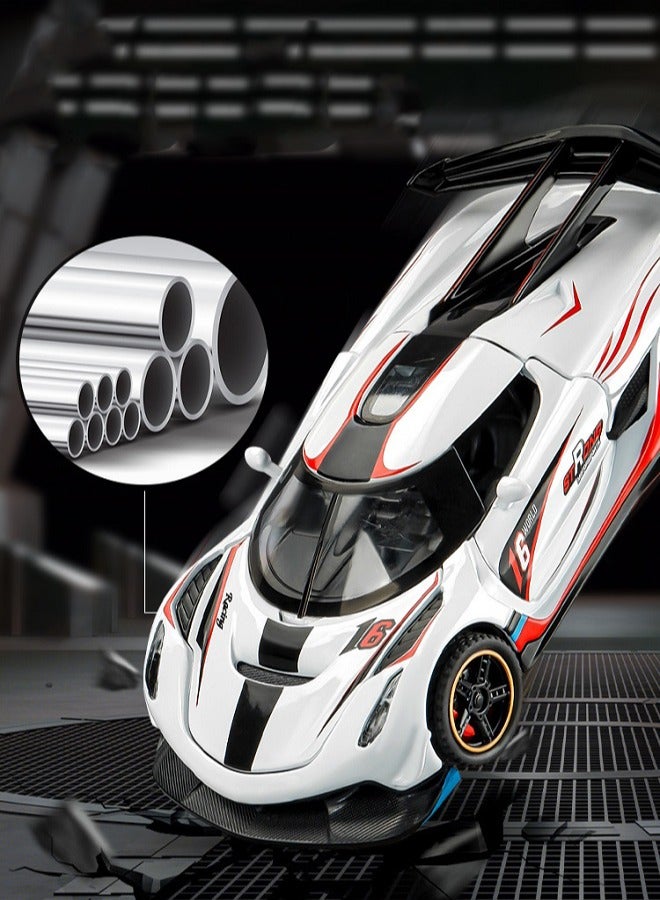 HALAMODO 1:32 Alloy Premium racing decal edition Sports Car Model , With Light & Sound Pull-Back Toy , Opening Doors , Model Car for Kids Boy Girl Gift , Collectible Display , White , 15.5 cm*6.7 cm*4 cm - Image 3