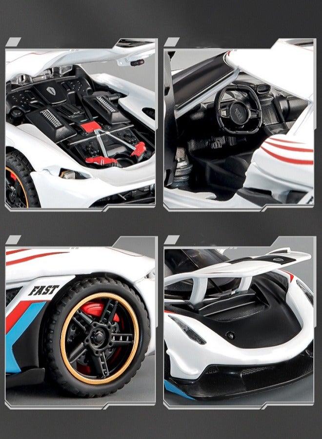 HALAMODO 1:32 Alloy Premium racing decal edition Sports Car Model , With Light & Sound Pull-Back Toy , Opening Doors , Model Car for Kids Boy Girl Gift , Collectible Display , White , 15.5 cm*6.7 cm*4 cm - Image 4