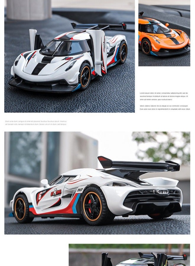 HALAMODO 1:32 Alloy Premium racing decal edition Sports Car Model , With Light & Sound Pull-Back Toy , Opening Doors , Model Car for Kids Boy Girl Gift , Collectible Display , White , 15.5 cm*6.7 cm*4 cm - Image 5