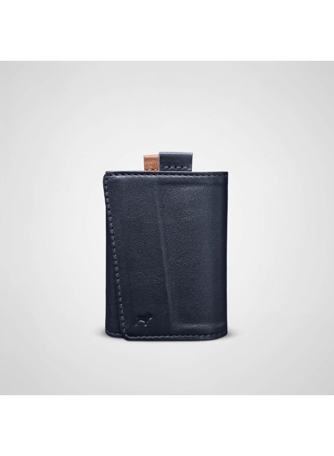 The Frenchie Co. Speed Wallet Mini | RFID Blocking, Ultra-Compact Minimalist Wallet Holds Up to 12 Cards & Cash, Italian Full-Grain Leather, Magnetic Closure, Quick-Access Card Holder with Pull Tab, Handcrafted Gift for Men & Women (Ultra Navy-Tan) - Image 2