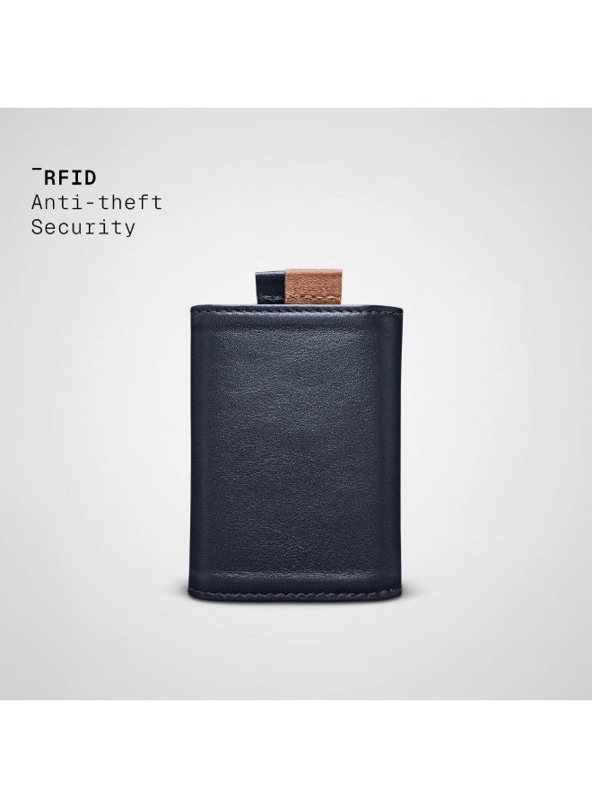 The Frenchie Co. Speed Wallet Mini | RFID Blocking, Ultra-Compact Minimalist Wallet Holds Up to 12 Cards & Cash, Italian Full-Grain Leather, Magnetic Closure, Quick-Access Card Holder with Pull Tab, Handcrafted Gift for Men & Women (Ultra Navy-Tan) - Image 4