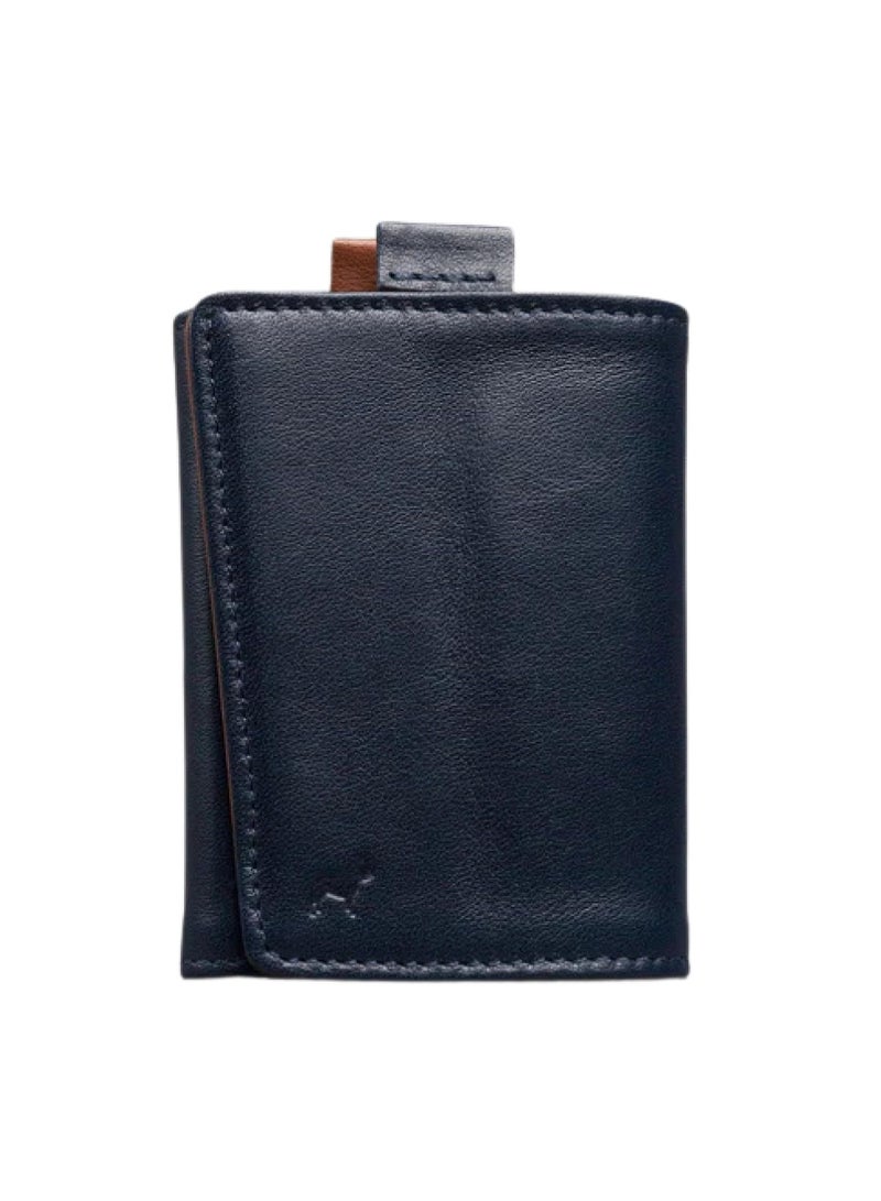 The Frenchie Co. Speed Wallet Mini | RFID Blocking, Ultra-Compact Minimalist Wallet Holds Up to 12 Cards & Cash, Italian Full-Grain Leather, Magnetic Closure, Quick-Access Card Holder with Pull Tab, Handcrafted Gift for Men & Women (Ultra Navy-Tan) - Image 1