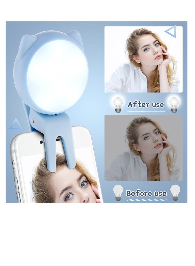 SYOSI Selfie Ring Light Selfie Clip on Ring Light Mini Rechargeable 9 Level Adjustable Brightness Ring Light Portable Clip on Selfie Fill Light for Phone Laptop Video Photography Girl Makes up (Pink, Blue)  - Image 2